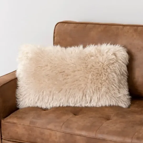 Pillows-Kirkland's Home Beige Faux Mongolian Fur Lumbar Pillow Tan