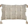 Pillows-Kirkland's Home Beige Frayed Tassel Lumbar Pillow Tan/White