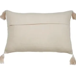 Pillows-Kirkland's Home Beige Frayed Tassel Lumbar Pillow Tan/White