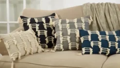 Pillows-Kirkland's Home Beige Frayed Tassel Lumbar Pillow Tan/White
