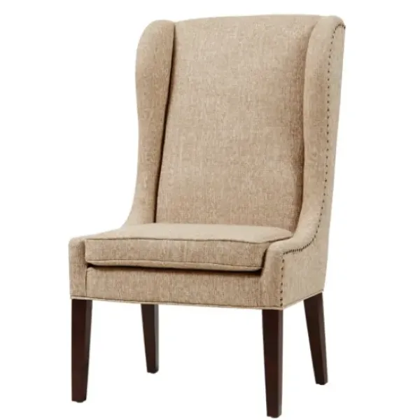 Dining Chairs-Kirkland's Home Beige High Wingback Nailhead Trim Dining Chair Tan