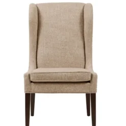 Dining Chairs-Kirkland's Home Beige High Wingback Nailhead Trim Dining Chair Tan