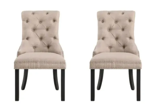 Dining Chairs-Kirkland's Home Beige Hourglass Tufted Dining Chairs, Set Of 2 Tan