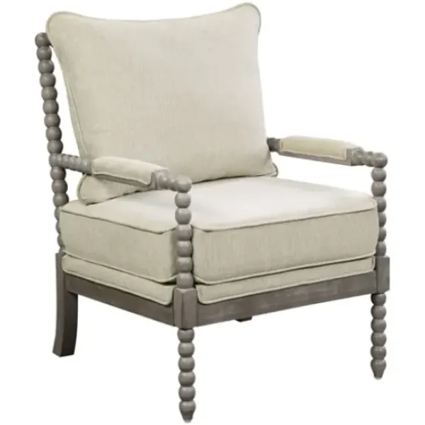 Accent Chairs-Kirkland's Home Beige Liam Turned Leg Accent Chair Ivory
