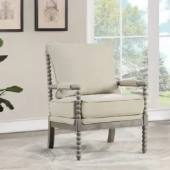 Accent Chairs-Kirkland's Home Beige Liam Turned Leg Accent Chair Ivory