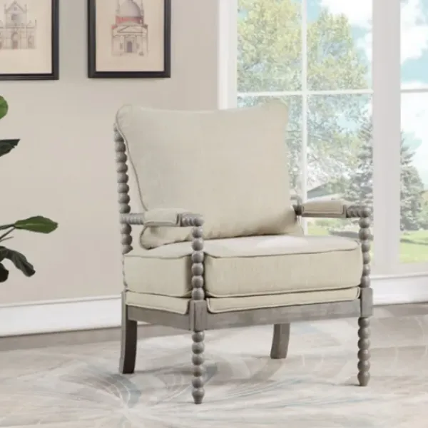 Accent Chairs-Kirkland's Home Beige Liam Turned Leg Accent Chair Ivory