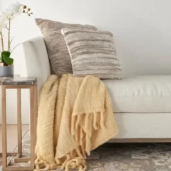 Pillows-Kirkland's Home Beige Ribbon Loops Pillow Tan
