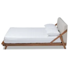 Beds & Headboards-Kirkland's Home Beige Tufted And Natural Walnut Full Platform Bed Tan