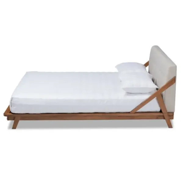 Beds & Headboards-Kirkland's Home Beige Tufted And Natural Walnut Full Platform Bed Tan