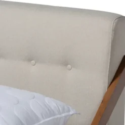 Beds & Headboards-Kirkland's Home Beige Tufted And Natural Walnut Full Platform Bed Tan
