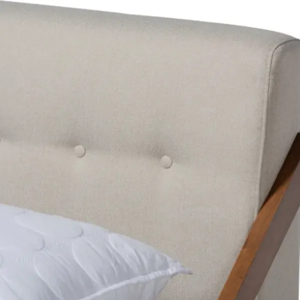 Beds & Headboards-Kirkland's Home Beige Tufted And Natural Walnut Full Platform Bed Tan
