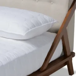 Beds & Headboards-Kirkland's Home Beige Tufted And Natural Walnut Full Platform Bed Tan