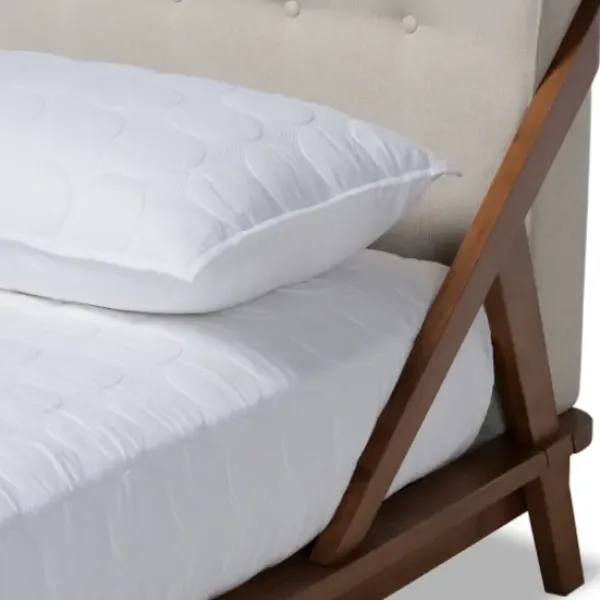 Beds & Headboards-Kirkland's Home Beige Tufted And Natural Walnut Full Platform Bed Tan