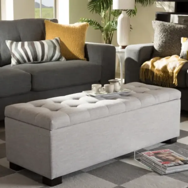 Benches & Ottomans-Kirkland's Home Beige Tufted Contemporary Storage Bench Tan/Gray