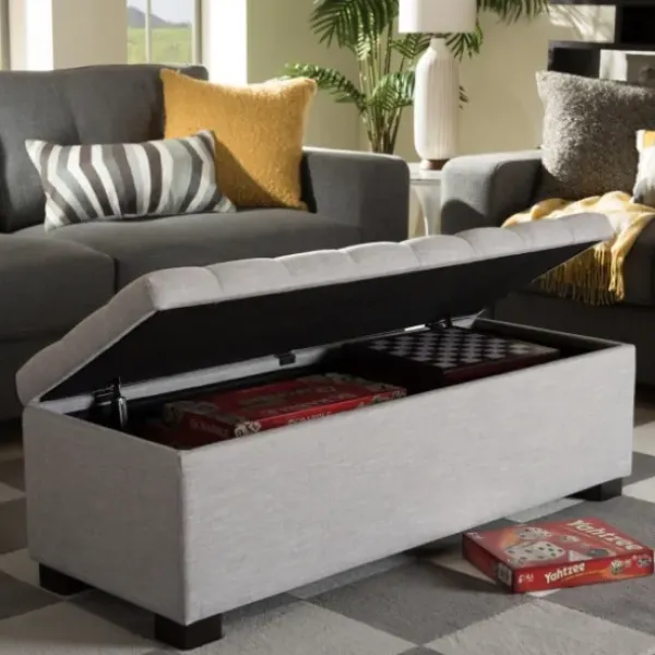 Benches & Ottomans-Kirkland's Home Beige Tufted Contemporary Storage Bench Tan/Gray