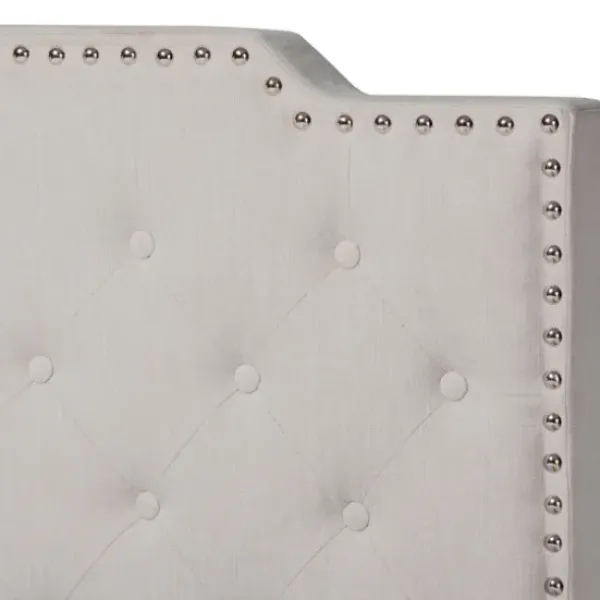 Beds & Headboards-Kirkland's Home Beige Upholstered Button Tufted King Panel Bed Ivory