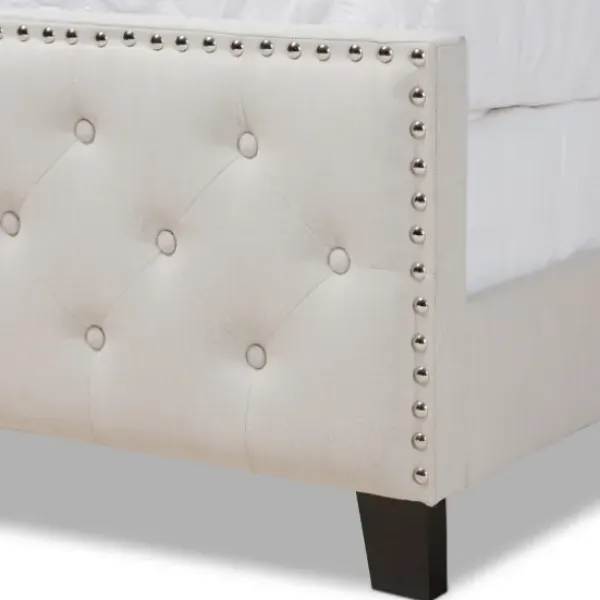 Beds & Headboards-Kirkland's Home Beige Upholstered Button Tufted King Panel Bed Ivory
