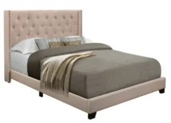Beds & Headboards-Kirkland's Home Beige Upholstered Button Tufted Wing Queen Bed Tan