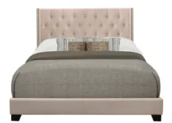 Beds & Headboards-Kirkland's Home Beige Upholstered Button Tufted Wing Queen Bed Tan