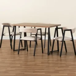 Dining Tables-Kirkland's Home Beige Upholstered Metal Frame 5-Pc. Dining Set Tan