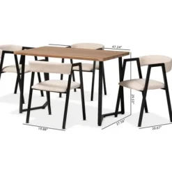 Dining Tables-Kirkland's Home Beige Upholstered Metal Frame 5-Pc. Dining Set Tan