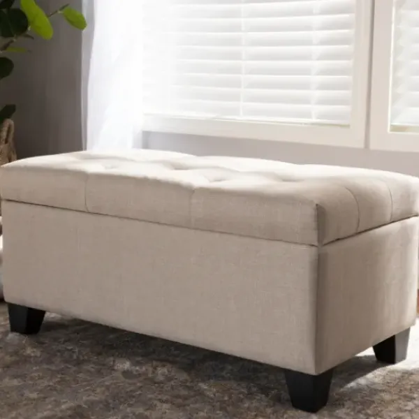 Benches & Ottomans-Kirkland's Home Beige Upholstered Storage Ottoman Tan
