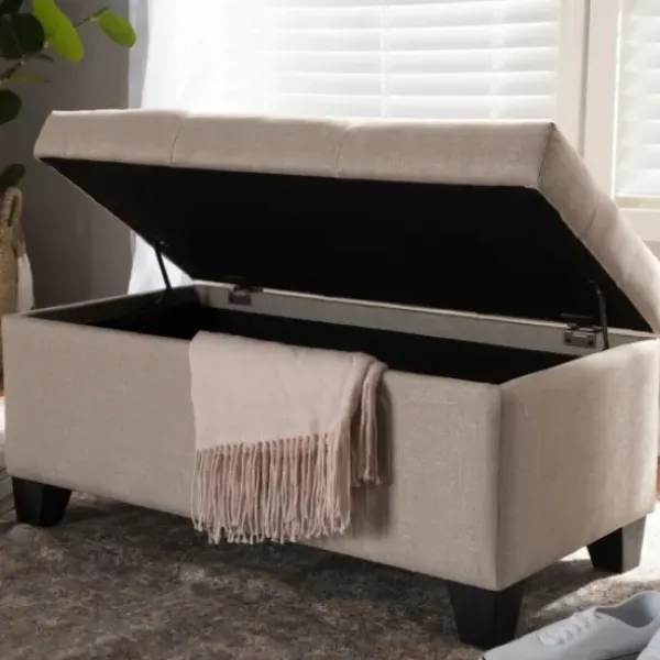 Benches & Ottomans-Kirkland's Home Beige Upholstered Storage Ottoman Tan