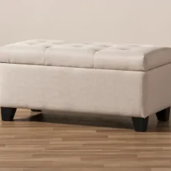 Benches & Ottomans-Kirkland's Home Beige Upholstered Storage Ottoman Tan