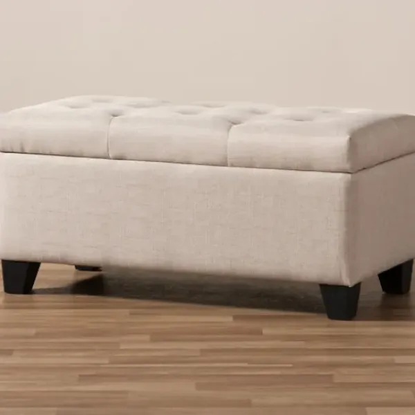 Benches & Ottomans-Kirkland's Home Beige Upholstered Storage Ottoman Tan