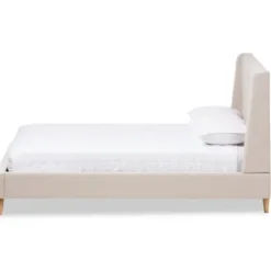 Beds & Headboards-Kirkland's Home Beige Upholstered Wingback Queen Platform Bed Ivory