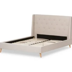 Beds & Headboards-Kirkland's Home Beige Upholstered Wingback Queen Platform Bed Ivory