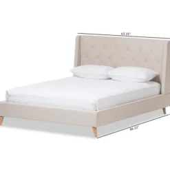 Beds & Headboards-Kirkland's Home Beige Upholstered Wingback Queen Platform Bed Ivory