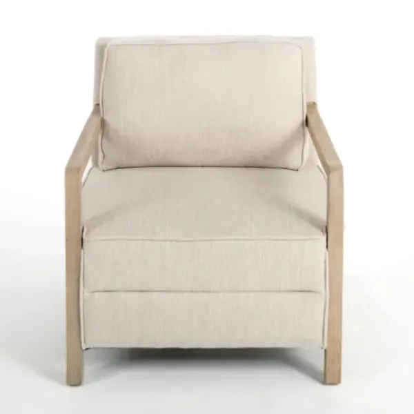 Accent Chairs-Kirkland's Home Beige Upholstered Wood Arm Accent Chair Tan