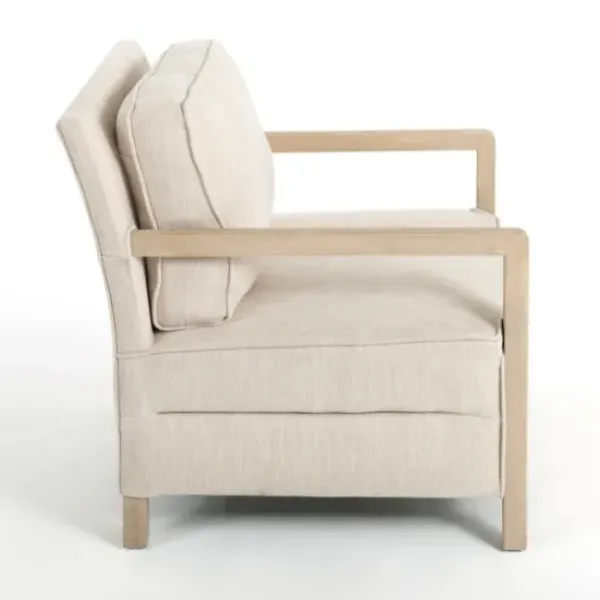 Accent Chairs-Kirkland's Home Beige Upholstered Wood Arm Accent Chair Tan