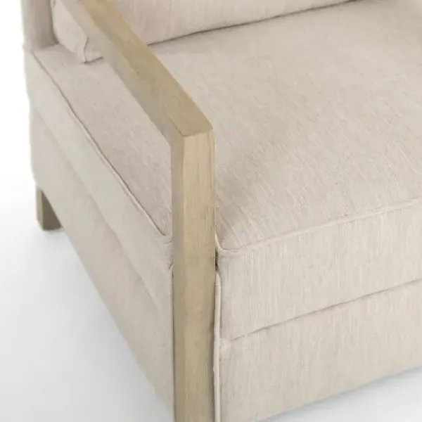 Accent Chairs-Kirkland's Home Beige Upholstered Wood Arm Accent Chair Tan