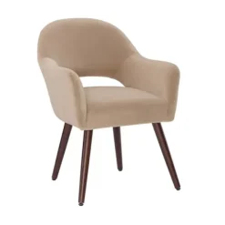 Dining Chairs-Kirkland's Home Beige Velvet Curved Open Back Dining Chair Tan
