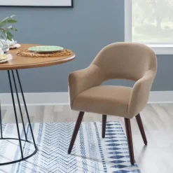 Dining Chairs-Kirkland's Home Beige Velvet Curved Open Back Dining Chair Tan