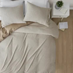 Duvets-Kirkland's Home Beige Waffle Weave 3-Pc. Queen Duvet Cover Set Tan