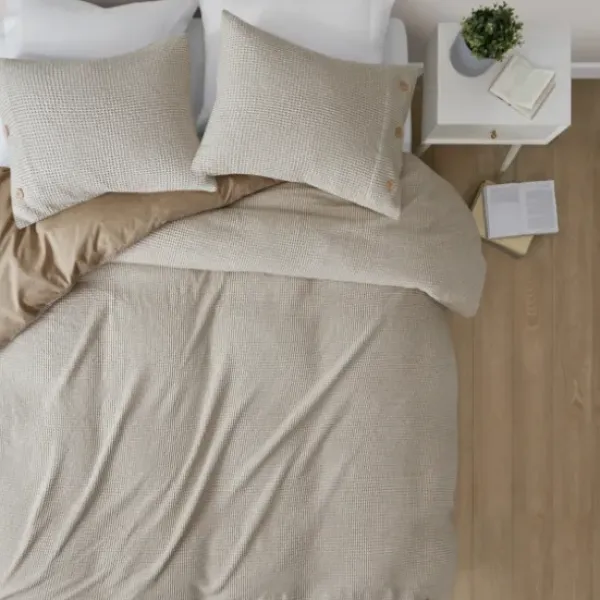 Duvets-Kirkland's Home Beige Waffle Weave 3-Pc. Queen Duvet Cover Set Tan