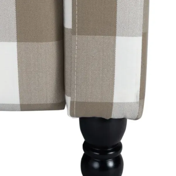 Accent Chairs-Kirkland's Home Beige Windowpane Plaid Recliner Tan/White