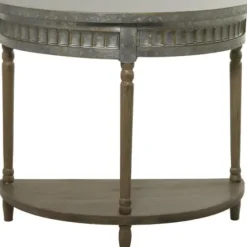 Console Tables-Kirkland's Home Beige Wood And Metal Half Moon Console Table Tan