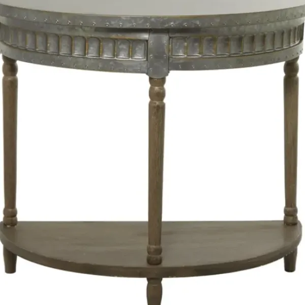 Console Tables-Kirkland's Home Beige Wood And Metal Half Moon Console Table Tan
