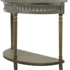 Console Tables-Kirkland's Home Beige Wood And Metal Half Moon Console Table Tan