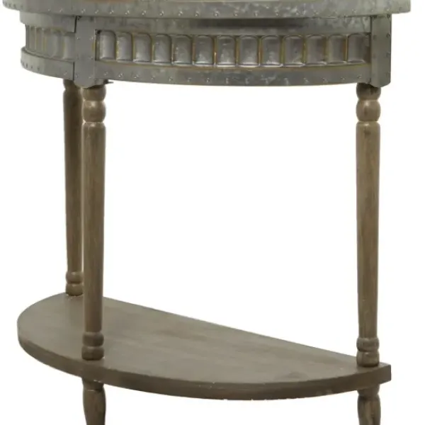Console Tables-Kirkland's Home Beige Wood And Metal Half Moon Console Table Tan