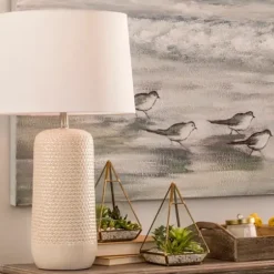 Table Lamps-Kirkland's Home Beige Woven Ceramic Wicker Table Lamp Ivory