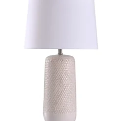 Table Lamps-Kirkland's Home Beige Woven Ceramic Wicker Table Lamp Ivory