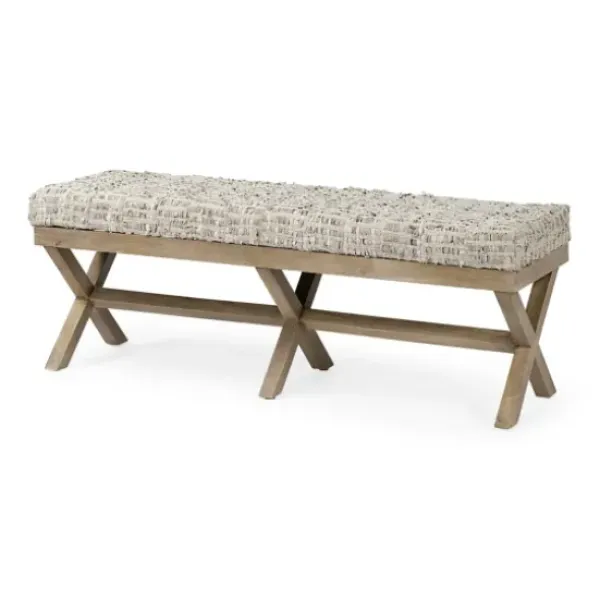 Entryway Furniture-Kirkland's Home Beige Woven Leather X-Base Bench Gray/Tan