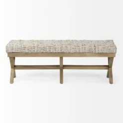 Entryway Furniture-Kirkland's Home Beige Woven Leather X-Base Bench Gray/Tan