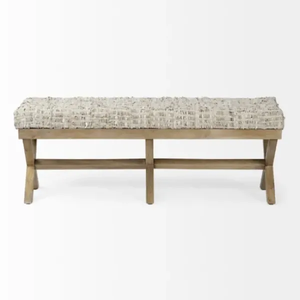 Entryway Furniture-Kirkland's Home Beige Woven Leather X-Base Bench Gray/Tan
