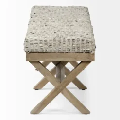 Entryway Furniture-Kirkland's Home Beige Woven Leather X-Base Bench Gray/Tan